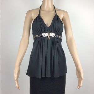 Sky Halter Top With Double Tiger Heads